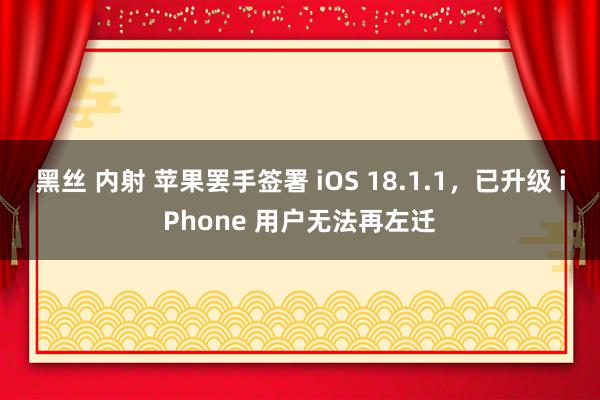 黑丝 内射 苹果罢手签署 iOS 18.1.1，已升级 iPhone 用户无法再左迁