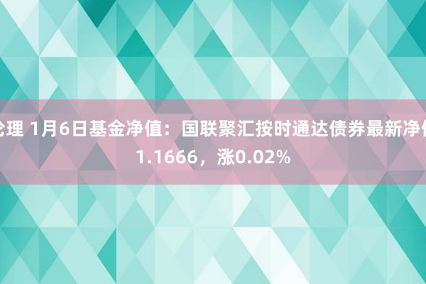 伦理 1月6日基金净值：国联聚汇按时通达债券最新净值1.1666，涨0.02%