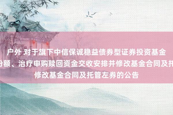 户外 对于旗下中信保诚稳益债券型证券投资基金加多D类基金份额、治疗申购赎回资金交收安排并修改基金合同及托管左券的公告